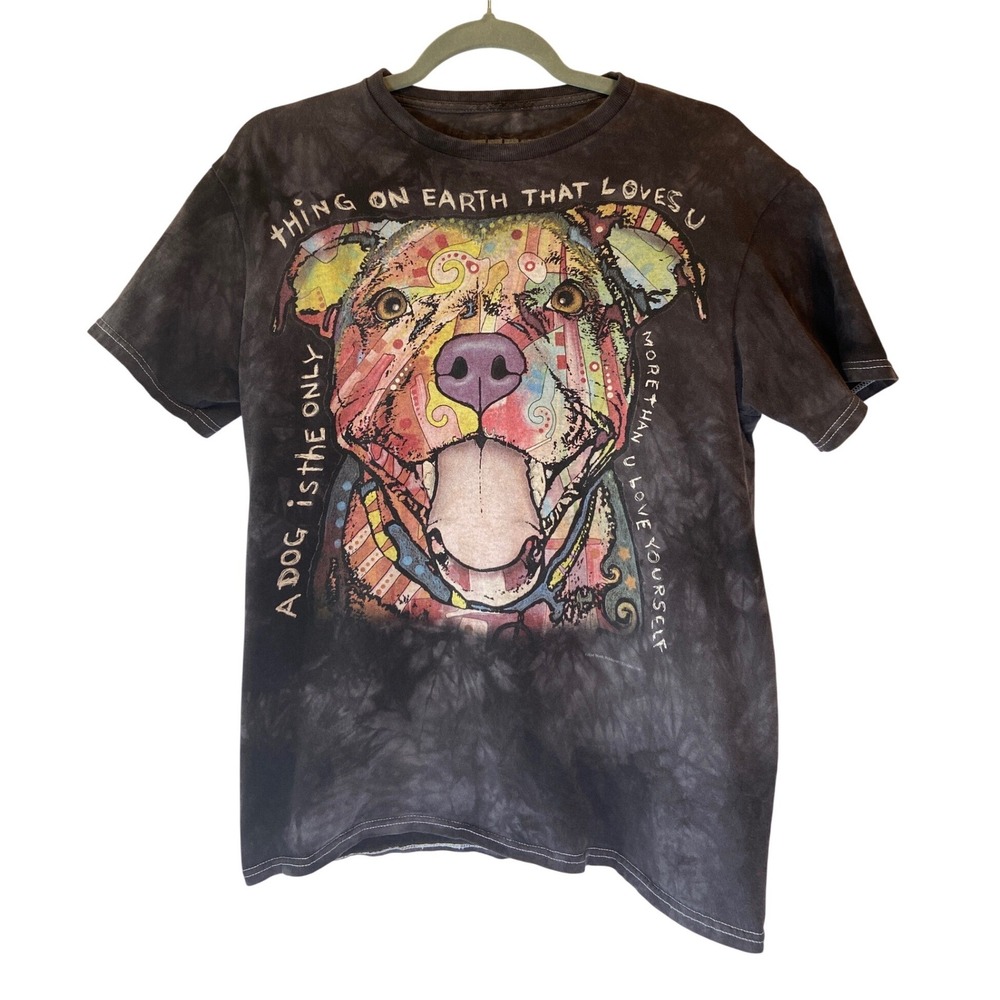 3D Tees Dean Russo Pitbull Dog Graphic‎ Tie Dye T-Shirt Gray Size Medium
